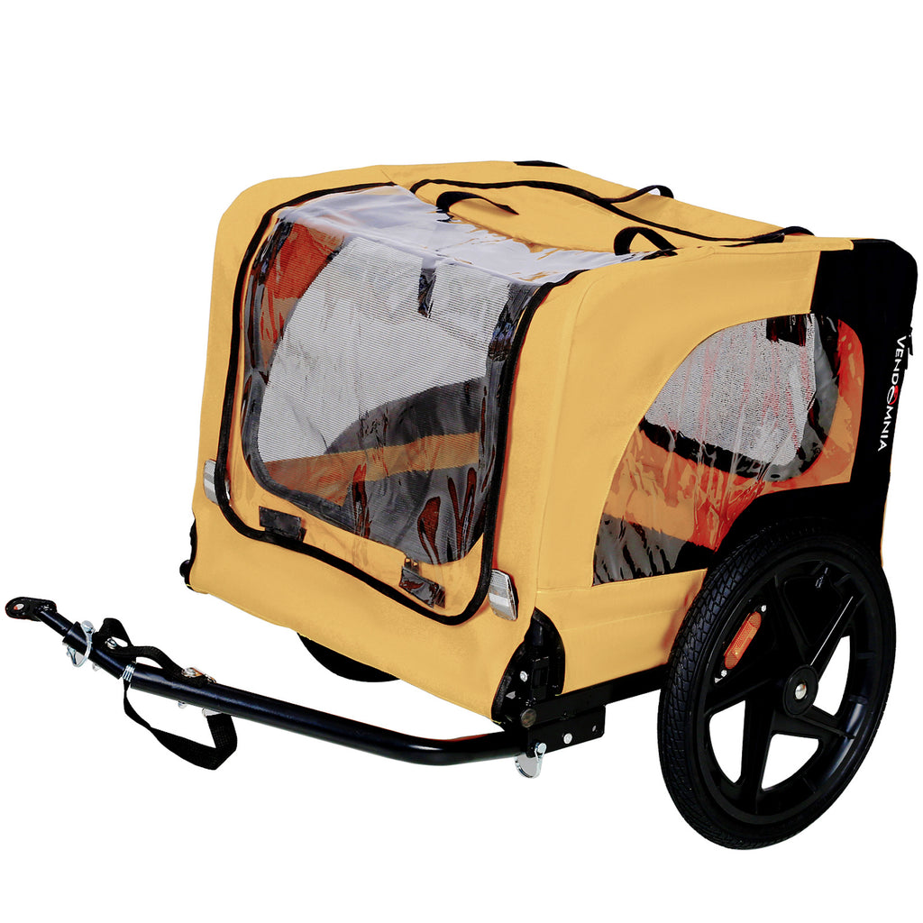Yellow Outdoor Heavy Duty Foldable Practical Pet Stroller Dog Carrier With Bicycle Tow — Dog Carriers | GetPawsy
