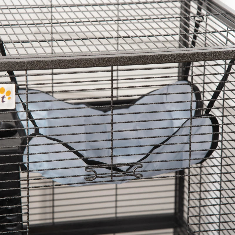 PawHut Metal Small Animal Cage Rolling Big Ferret Cage, Chinchilla Cage, Sugar Glider Cage, With Hammock & 4 Tiers, Removable