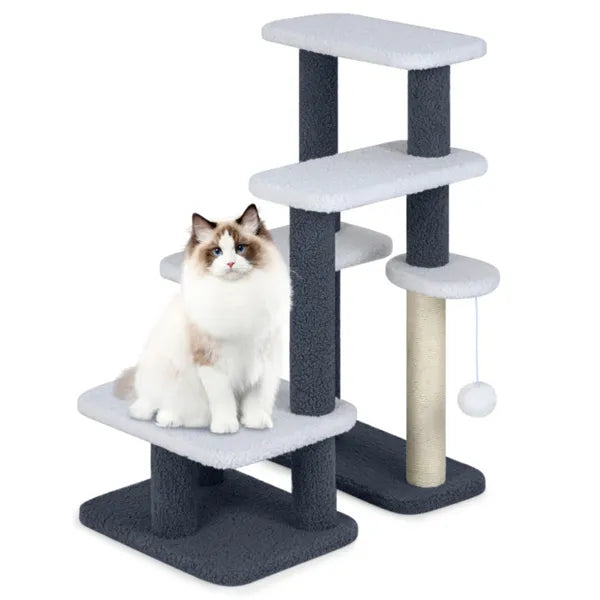 Cat Scratching Tree – 4-Level Sisal Post with Pet Steps for Cats — Cat Trees & Condos | GetPawsy