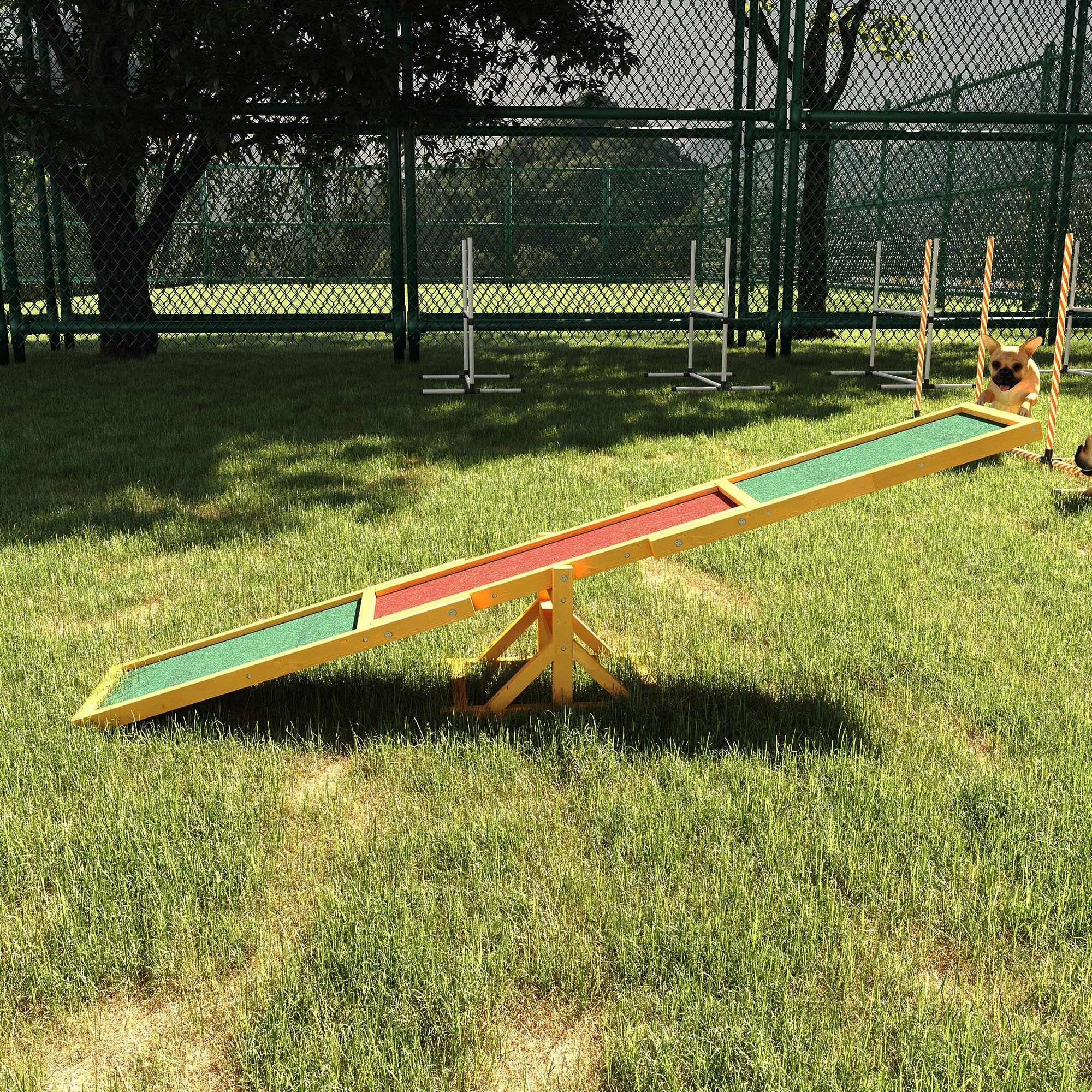  Wooden Dog Agility Seesaw for Training and Exercise, Platform Equipment Run Game Toy, Weather Resistant Pet Supplies, 71" L 