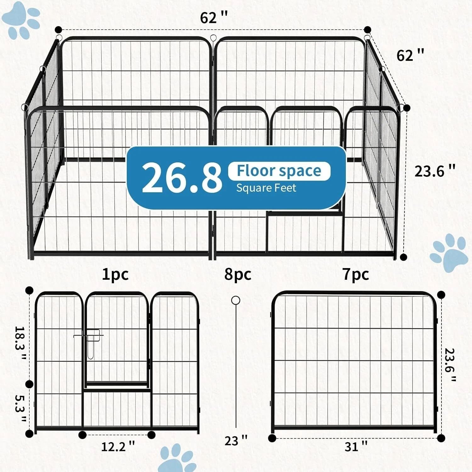 Indoor Outdoor Dog Playpen, Premium Pet Puppy Fence With Gate, Portable Cage — Pet Guardrails | GetPawsy