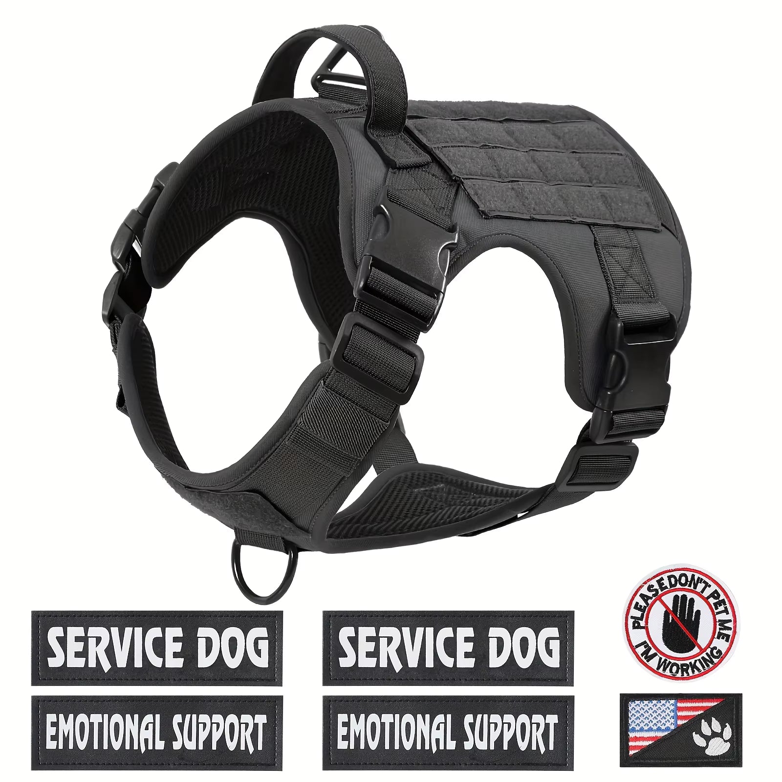 Tactical Dog Harness – Adjustable Reflective Service Vest with Metal Buckle for Dogs — Dog Collars & Leashes | GetPawsy