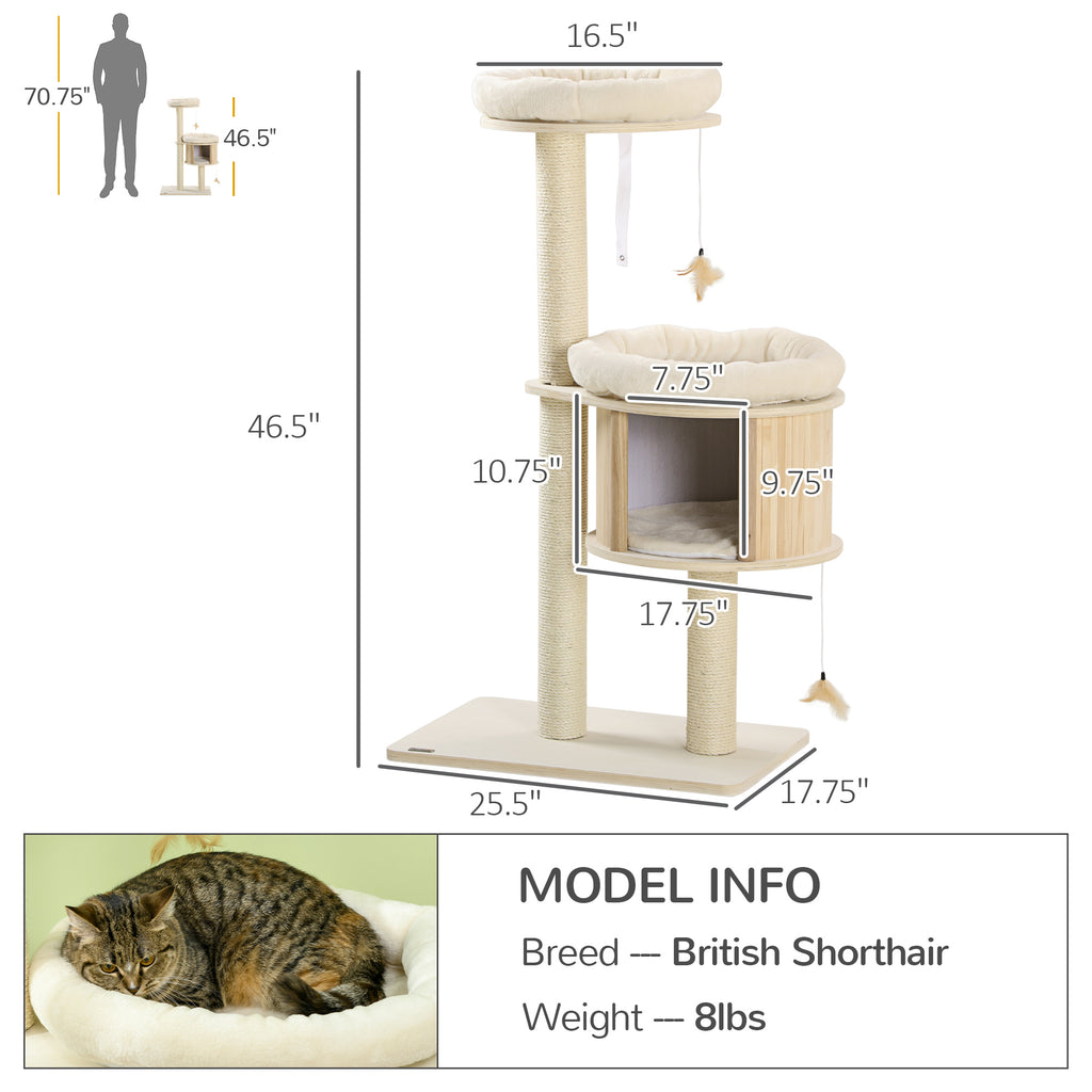  Cat Tree, 3 Level Cat Tower with Scratching Posts, Bed, Condo, Badminton Toys, for Multiple Kittens — Cat Trees & Condos | G