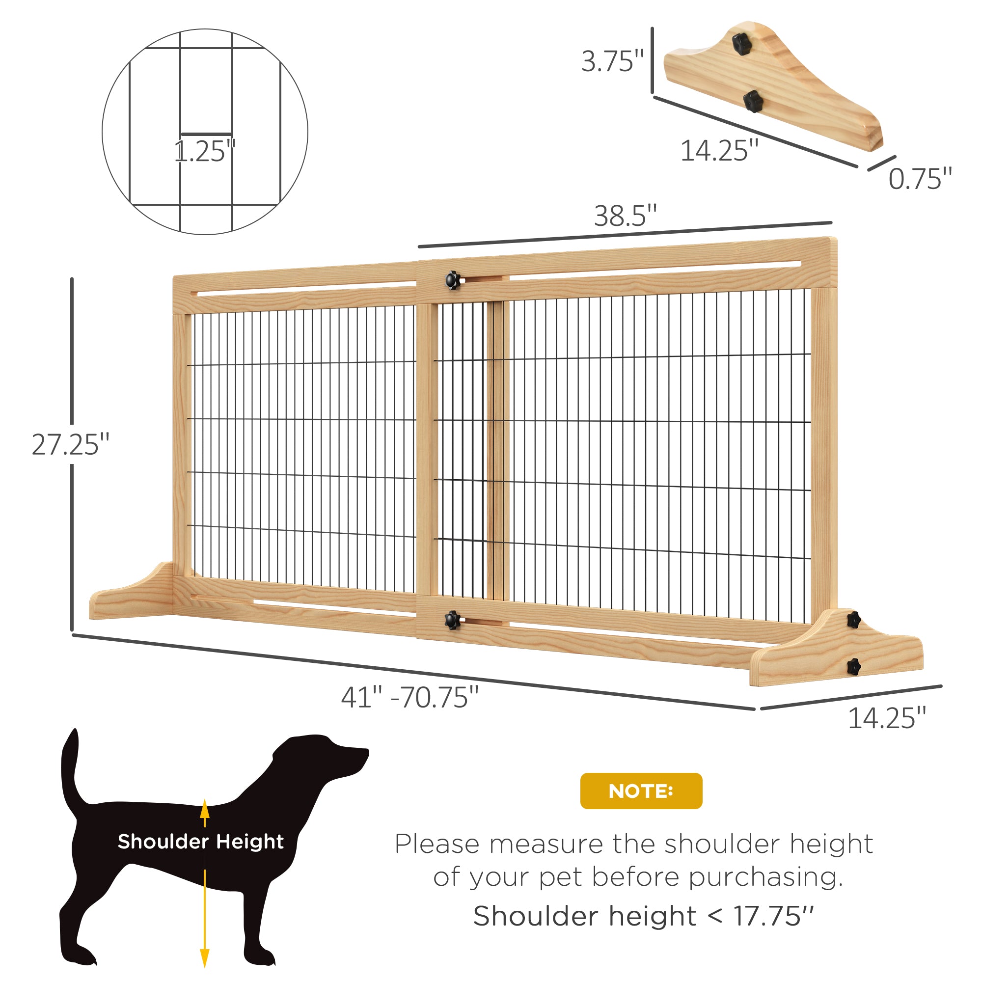  71" W x 27" H Extra Wide Freestanding Pet Gate with Adjustable Length Dog, Cat, Barrier for House, Doorway, Hallway, Natural