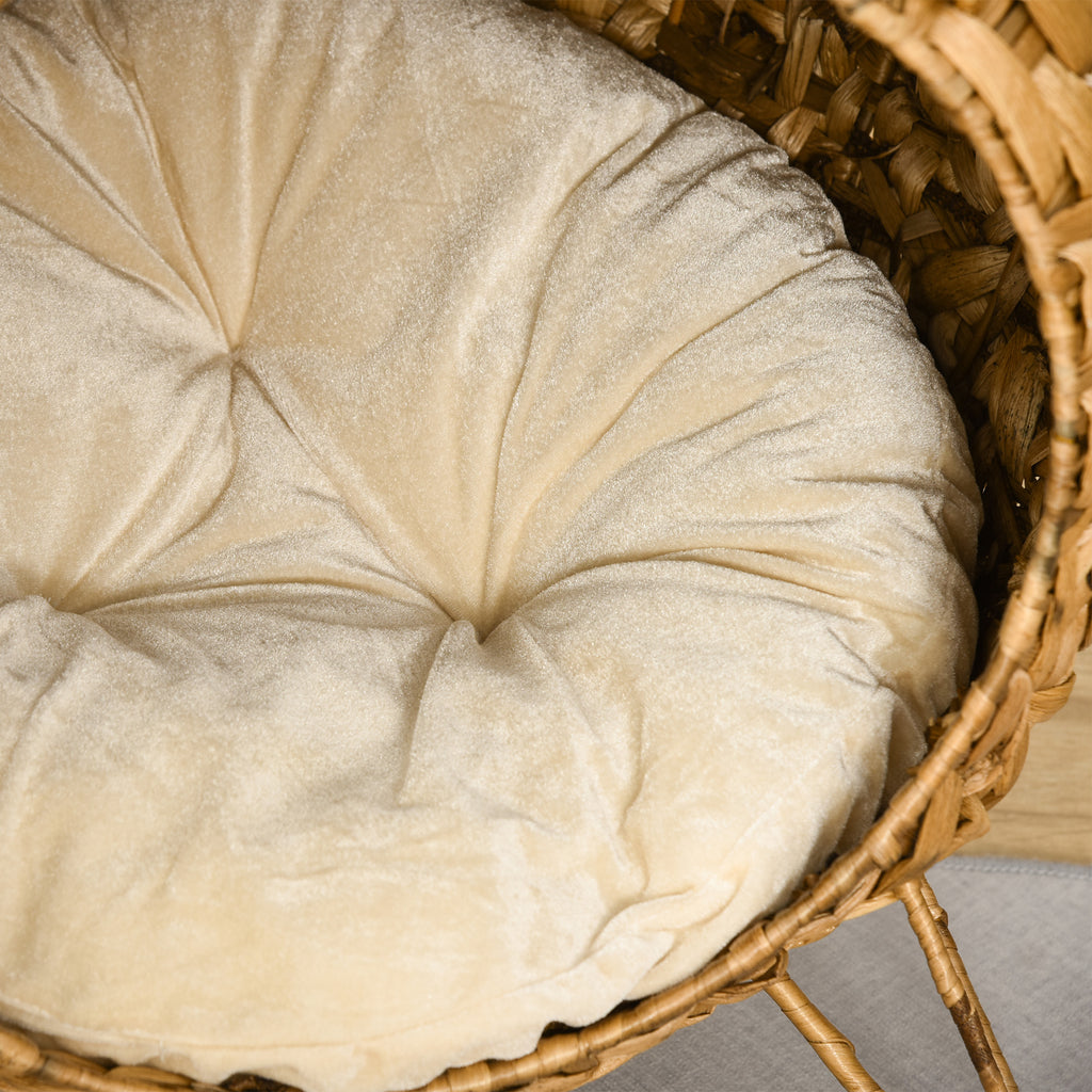  20.5" Weaved Cat Bed, Elevated Hand-woven Braided Banana Leaf Kitten House Condo with Cushion, Natural — Cat Beds | GetPawsy