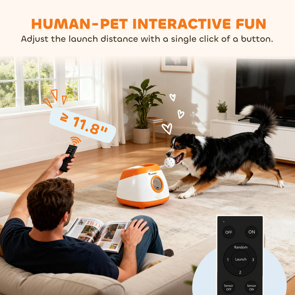Automatic Dog Ball Launcher with 26-79 FT Distance, Automatic Ball Launcher for Medium and Large Dogs, Orange — Dog Toys | Ge