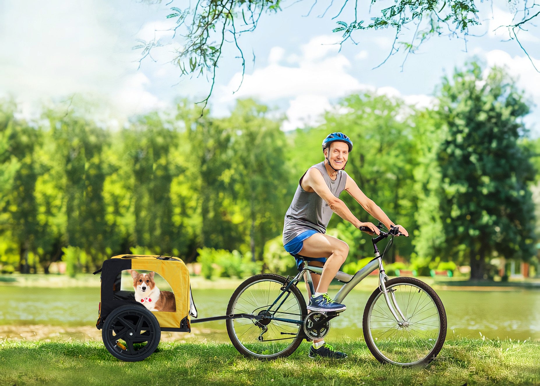 Yellow Outdoor Heavy Duty Foldable Practical Pet Stroller Dog Carrier With Bicycle Tow — Dog Carriers | GetPawsy