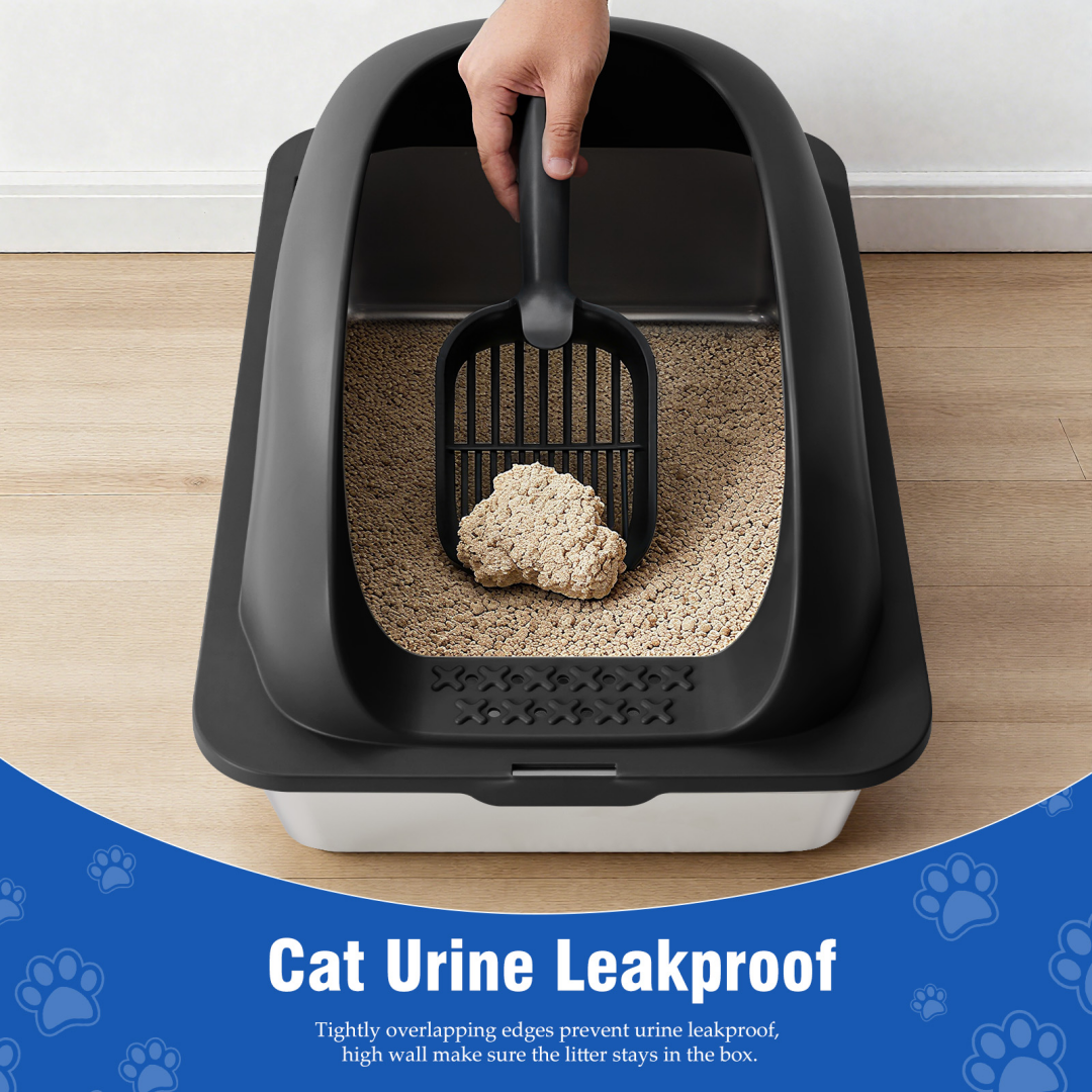 Stainless Steel Cat Litter Box With Lid, Large Cat Litter Box For Big Cats, Scoop And Mat Included — Cat Litter Boxes | GetPa