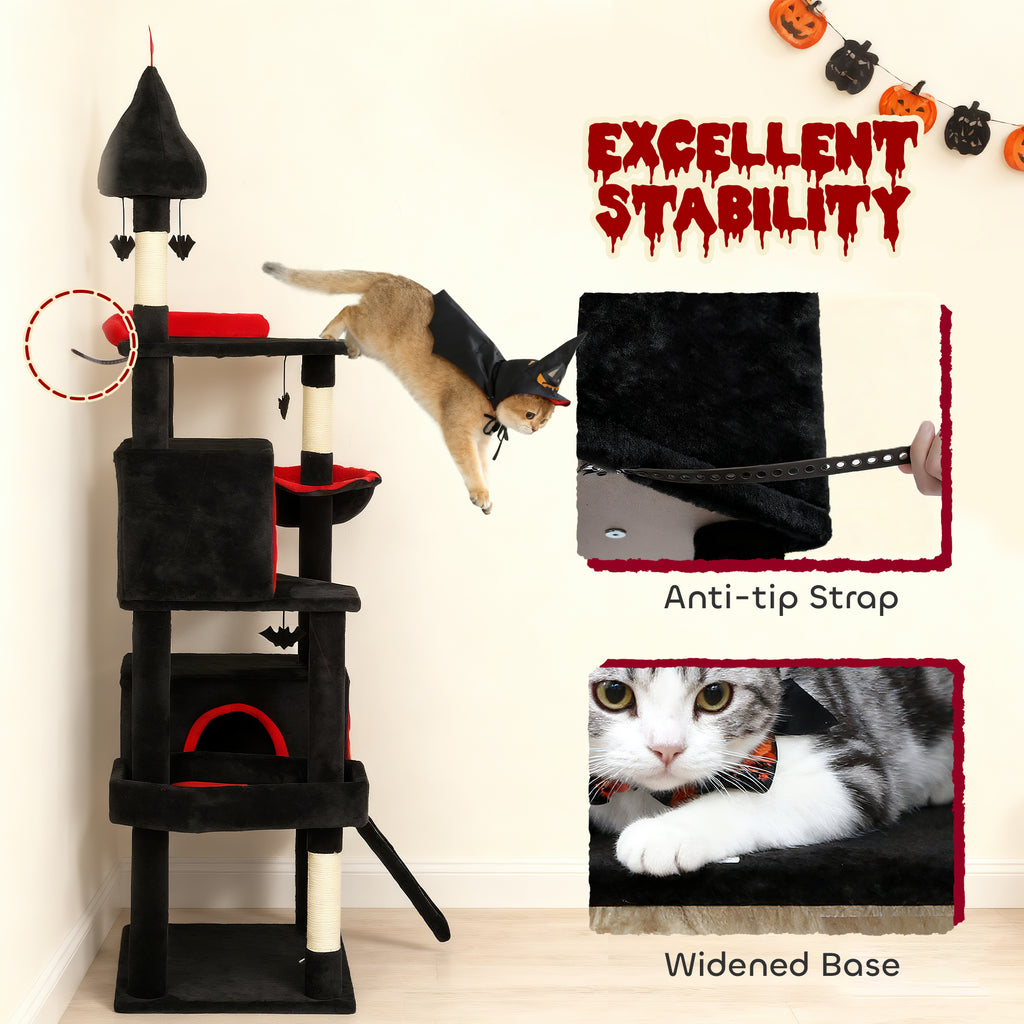  78" Gothic Cat Tree, Cat Tower with Coffin Bed, 2 Spacious Condos, Sisal Scratching Posts, Bat Hanging Balls, Halloween — Ca