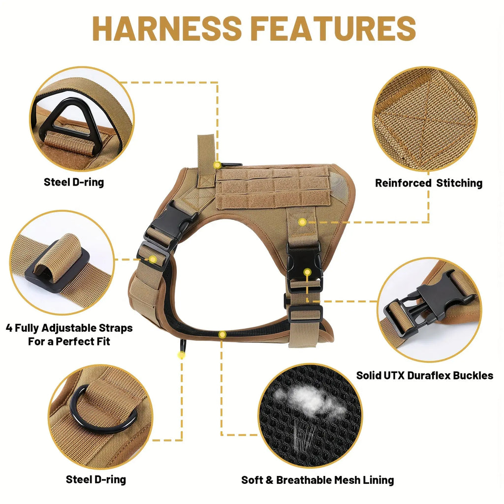 Tactical Dog Harness – Adjustable Reflective Service Vest with Metal Buckle for Dogs — Dog Collars & Leashes | GetPawsy