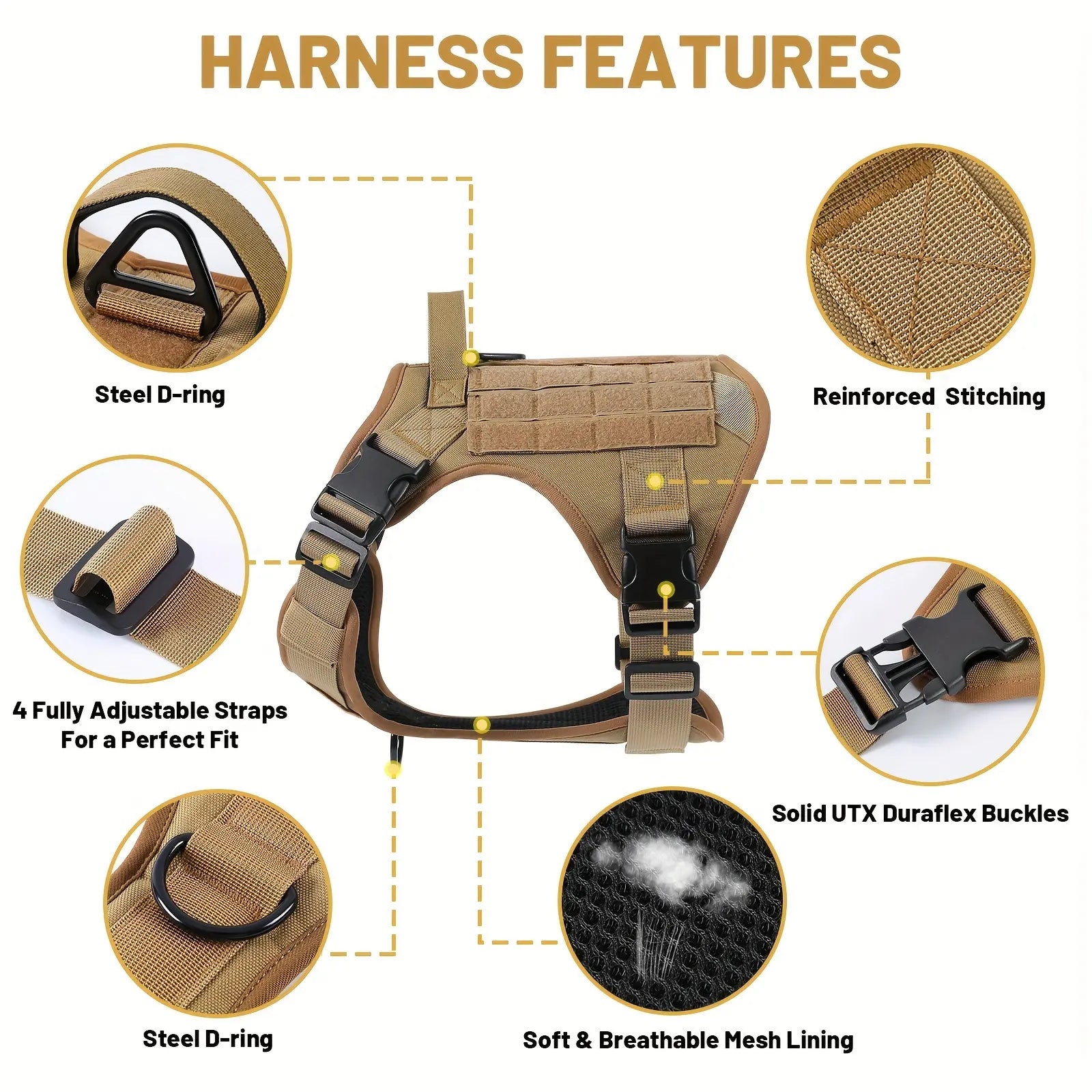 Tactical Dog Harness – Adjustable Reflective Service Vest with Metal Buckle for Dogs — Dog Collars & Leashes | GetPawsy