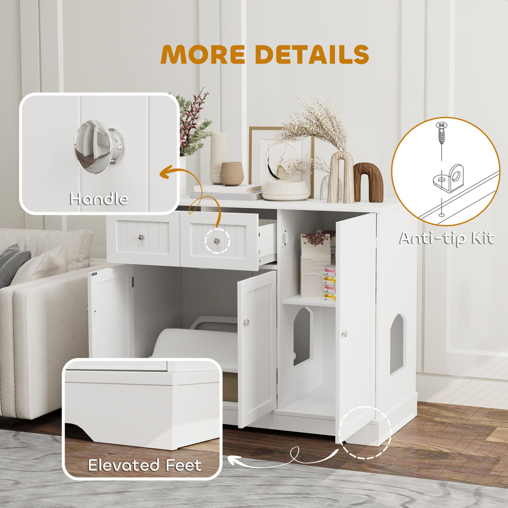  Cat Litter Box Enclosure with Drawers, Storage, Anti-tip Kit, 39" x 18" x 31.5", White — Cat Litter Boxes | GetPawsy