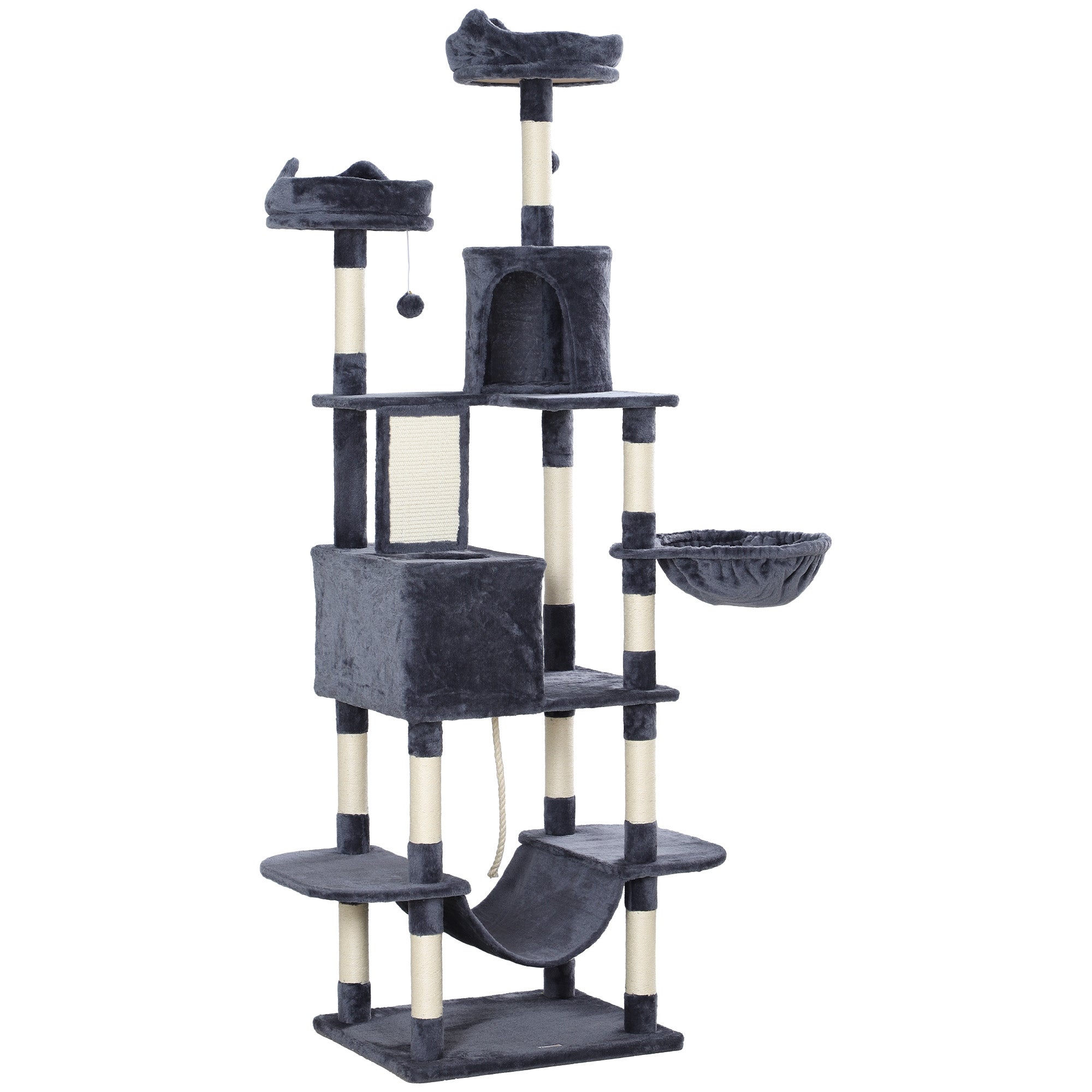  81" Cat Tree w/ Cat Scratching Posts, Scratching Board, Condos, Beds, Hammocks, Toy Balls, Rope Cat Toy, Gray — Cat Trees & 