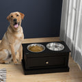  Elevated Dog Bowls with Storage Drawer, Raised Dog Bowl Stand Pet Food Bowl Dog Feeding Station, Black — Dog Bowls & Feeders
