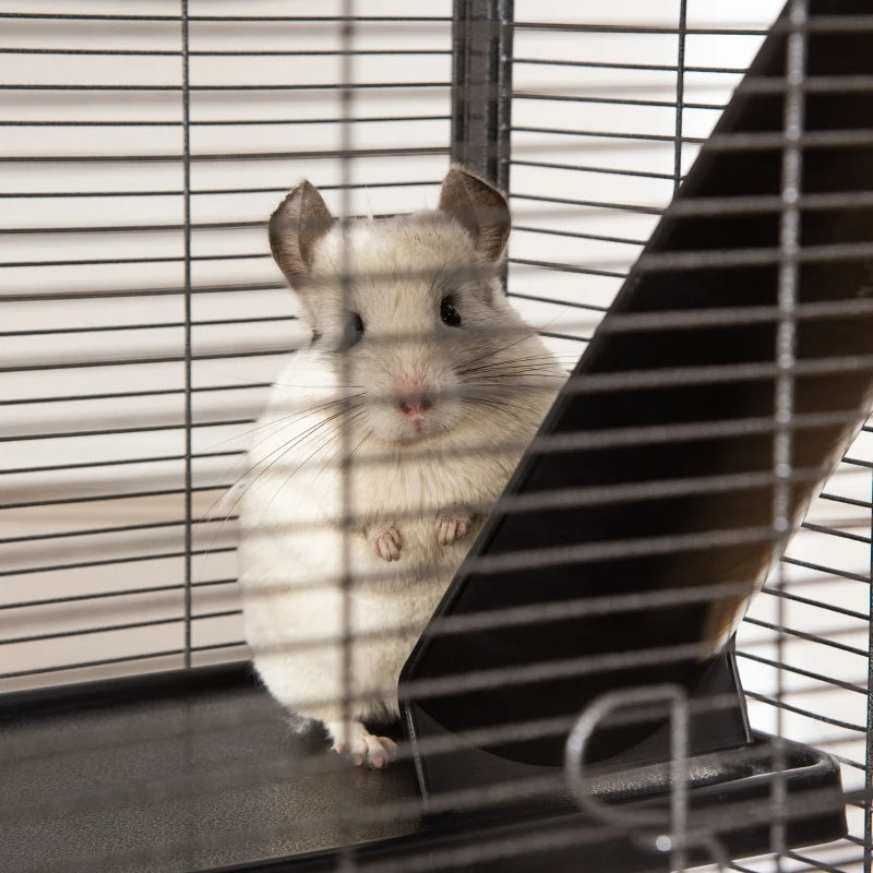 PawHut Metal Small Animal Cage Rolling Big Ferret Cage, Chinchilla Cage, Sugar Glider Cage, With Hammock & 4 Tiers, Removable