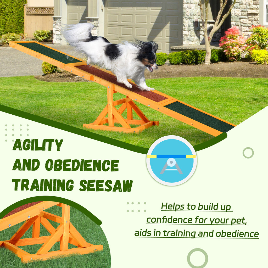  Wooden Dog Agility Seesaw for Training and Exercise, Platform Equipment Run Game Toy, Weather Resistant Pet Supplies, 71" L 