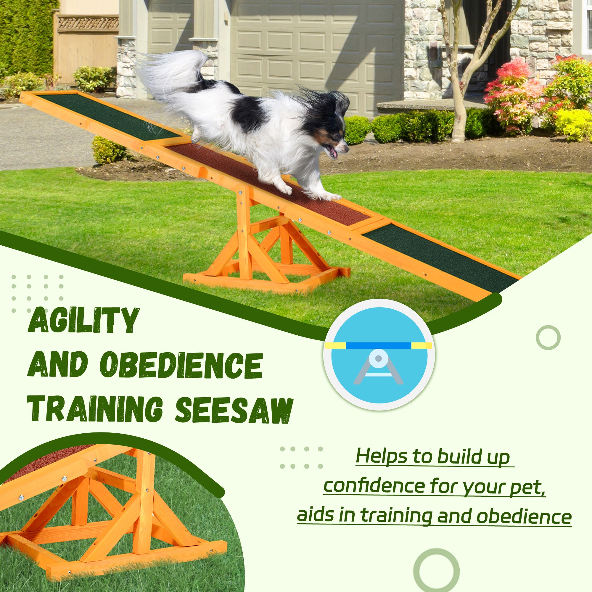  Wooden Dog Agility Seesaw for Training and Exercise, Platform Equipment Run Game Toy, Weather Resistant Pet Supplies, 71" L 