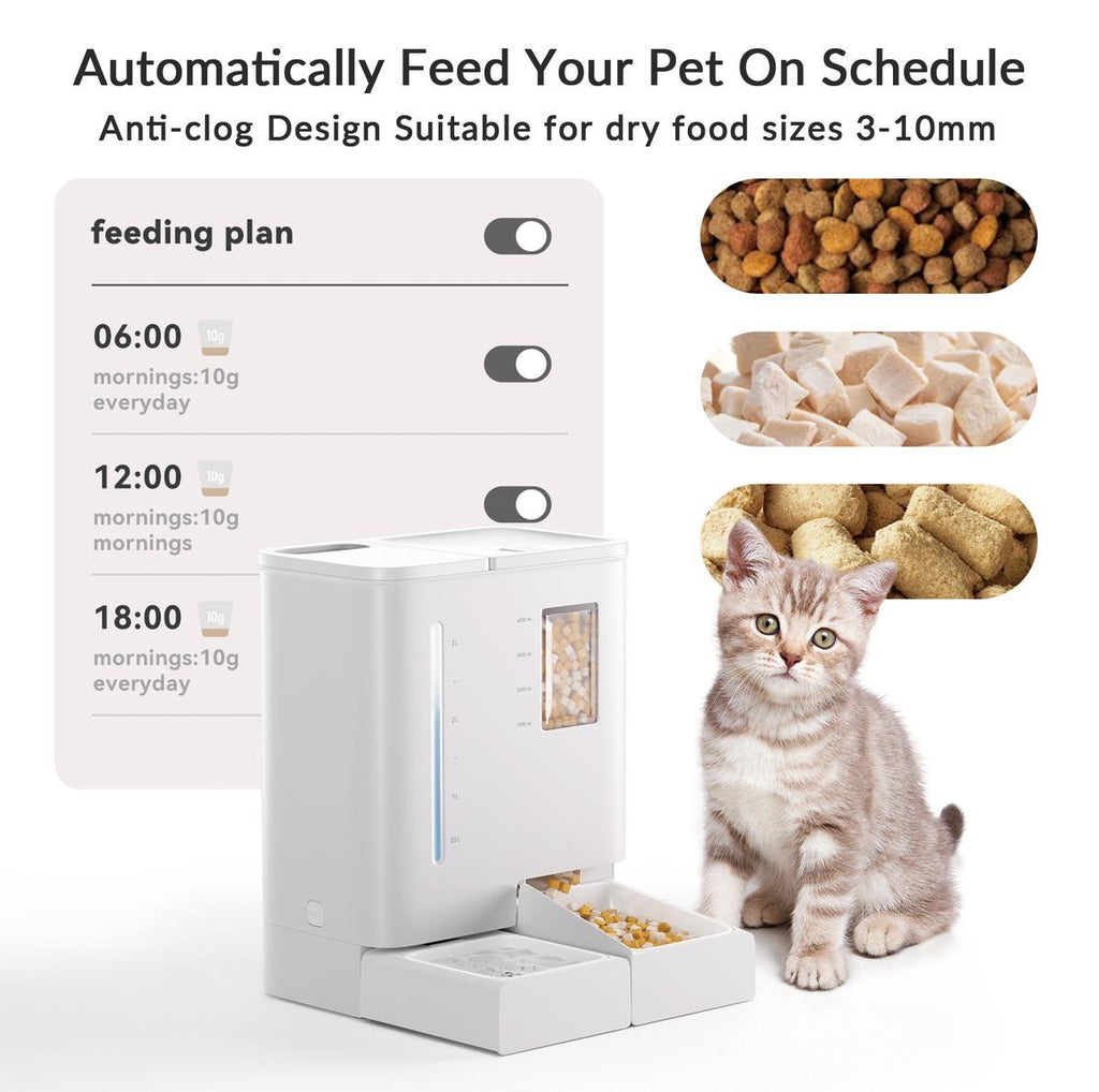 Waithem WiFi Automatic Pet Feeder & Waterer 2-in-1 Set App-Controlled, 2-Week Capacity, Detachable &Washable, Moisture-Proof 