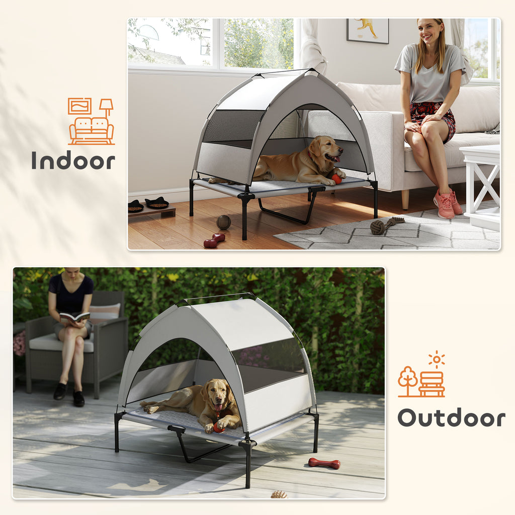  Elevated Dog Bed with Removable Canopy, Portable Outside Raised Pet Cot with Cooling Pad, Storage Bag, 36" x 29.5" x 35" — D