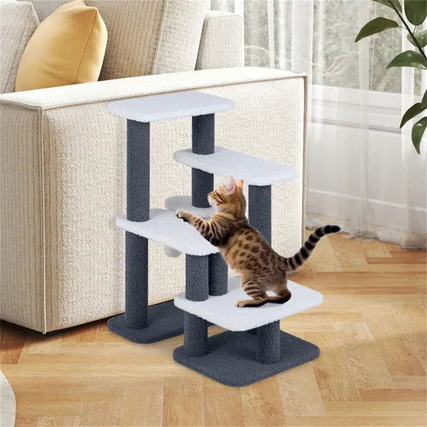 Cat Scratching Tree – 4-Level Sisal Post with Pet Steps for Cats — Cat Trees & Condos | GetPawsy