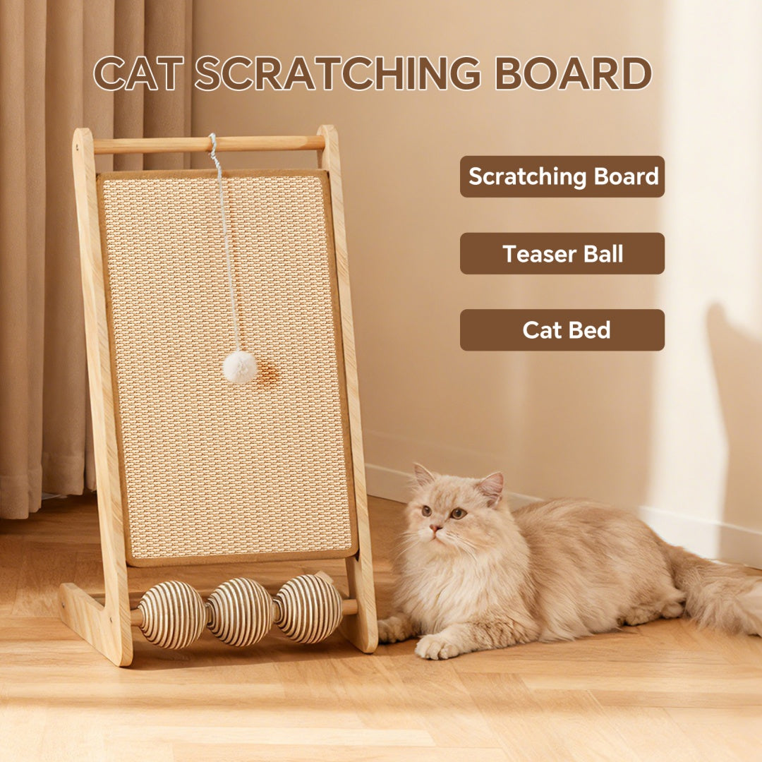 L Rattan Cat Scratching Post With Ball Attachment — Pet Furniture Tools | GetPawsy