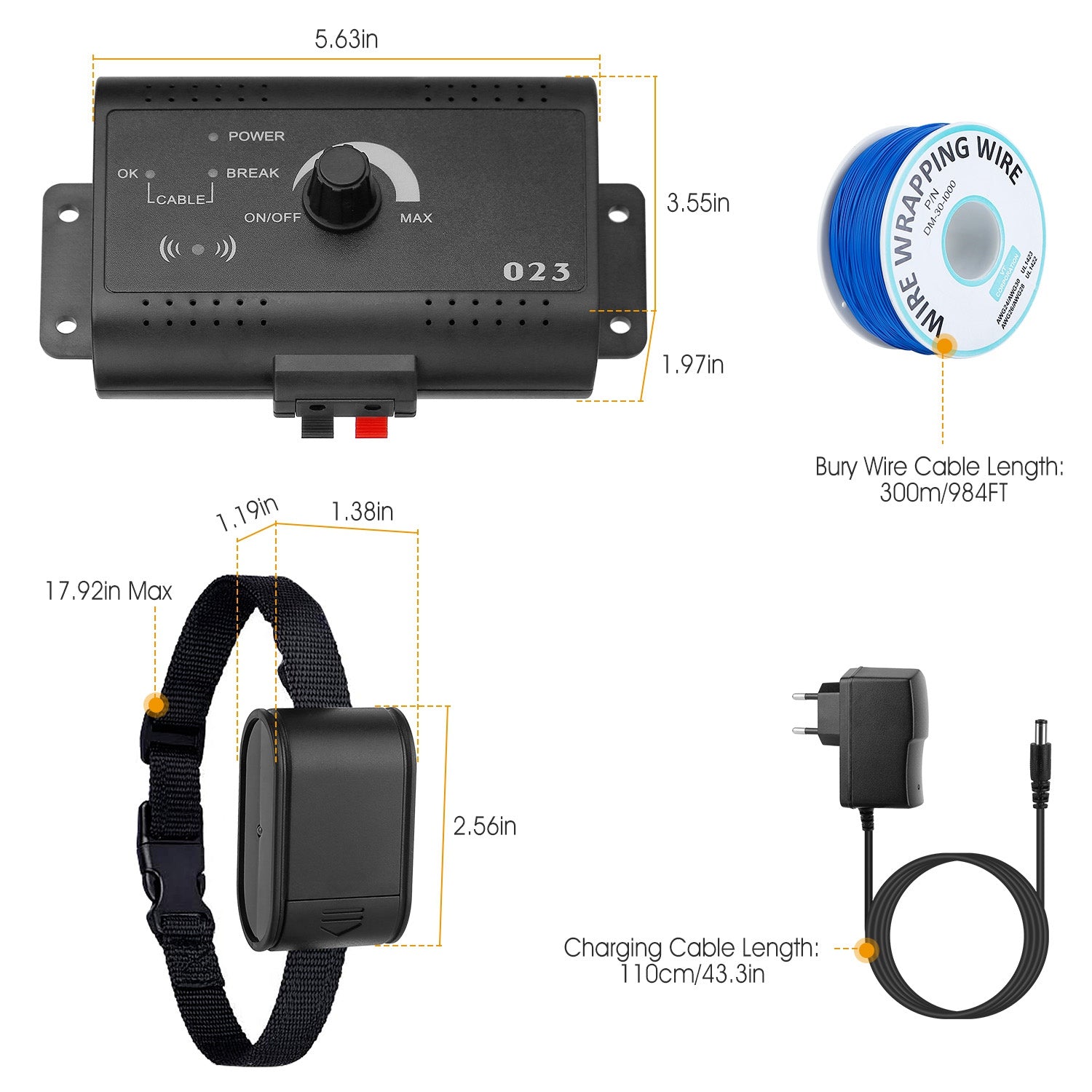1Set Electric Dog Fence System Pet Tone Shock Boundary Containment Water Resistant Collar Receiver For Small Medium Large Dog