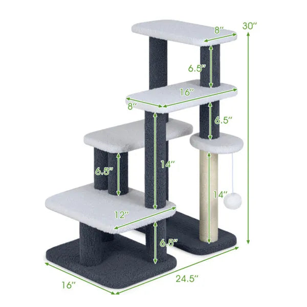 Cat Scratching Tree – 4-Level Sisal Post with Pet Steps for Cats — Cat Trees & Condos | GetPawsy