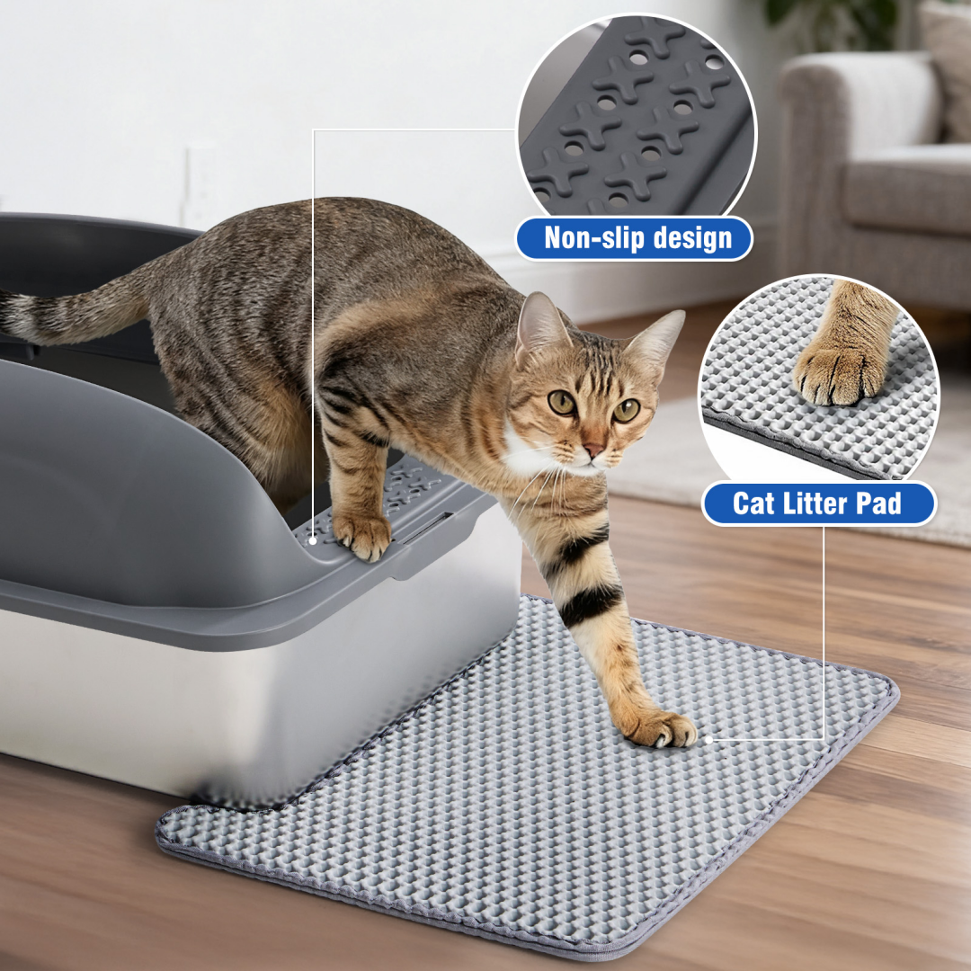 Stainless Steel Cat Litter Box With Lid, Large Cat Litter Box For Big Cats, Scoop And Mat Included — Cat Litter Boxes | GetPa