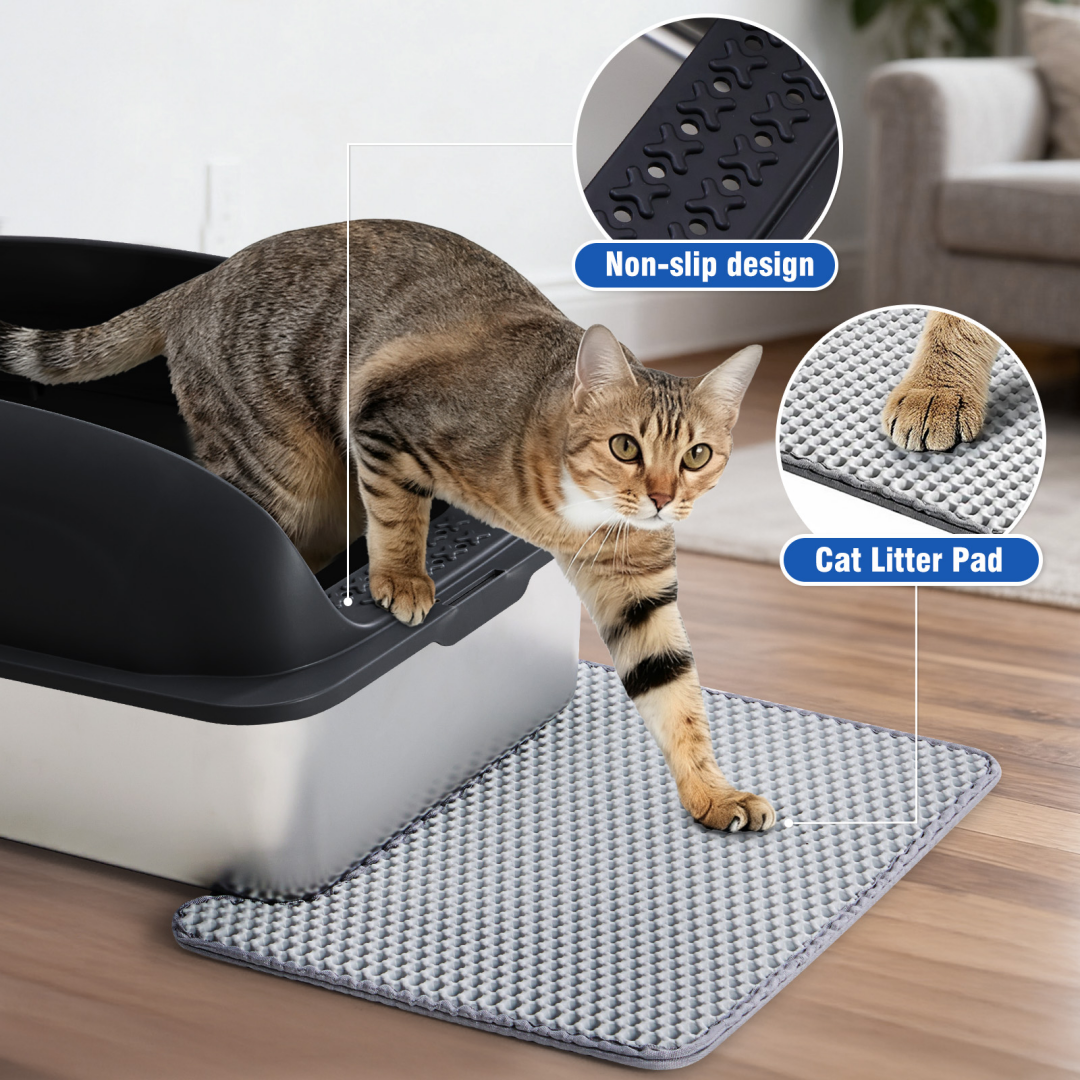 Stainless Steel Cat Litter Box With Lid, Large Cat Litter Box For Big Cats, Scoop And Mat Included — Cat Litter Boxes | GetPa