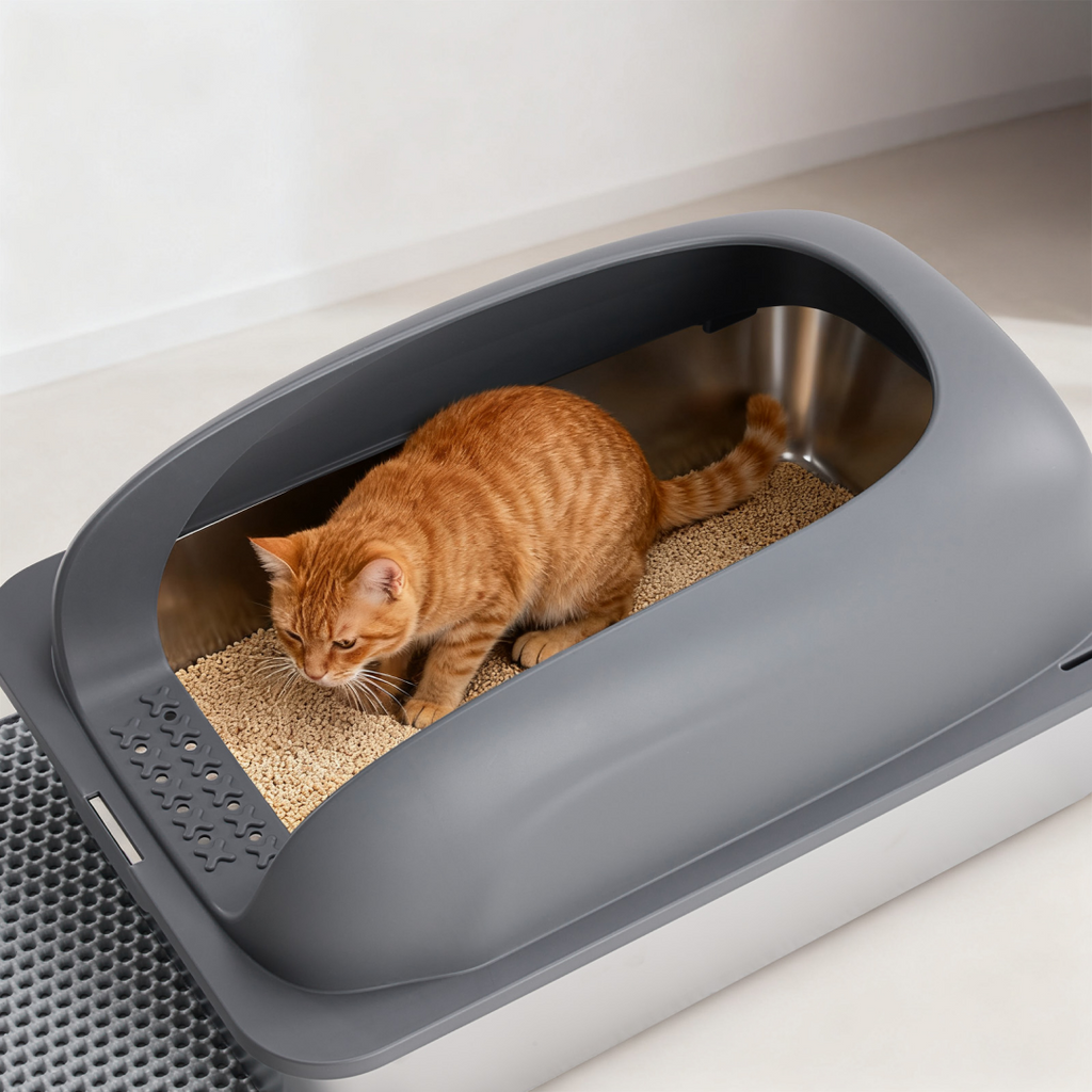 Stainless Steel Cat Litter Box With Lid, Large Cat Litter Box For Big Cats, Scoop And Mat Included — Cat Litter Boxes | GetPa