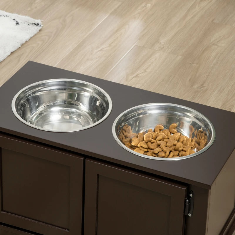 Elevated Dog Bowls With Storage, Two Stainless Steel Bowls For Large Dogs, Coffee — Dog Bowls & Feeders | GetPawsy