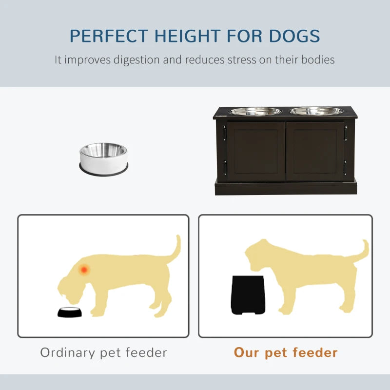Elevated Dog Bowls With Storage, Two Stainless Steel Bowls For Large Dogs, Coffee — Dog Bowls & Feeders | GetPawsy