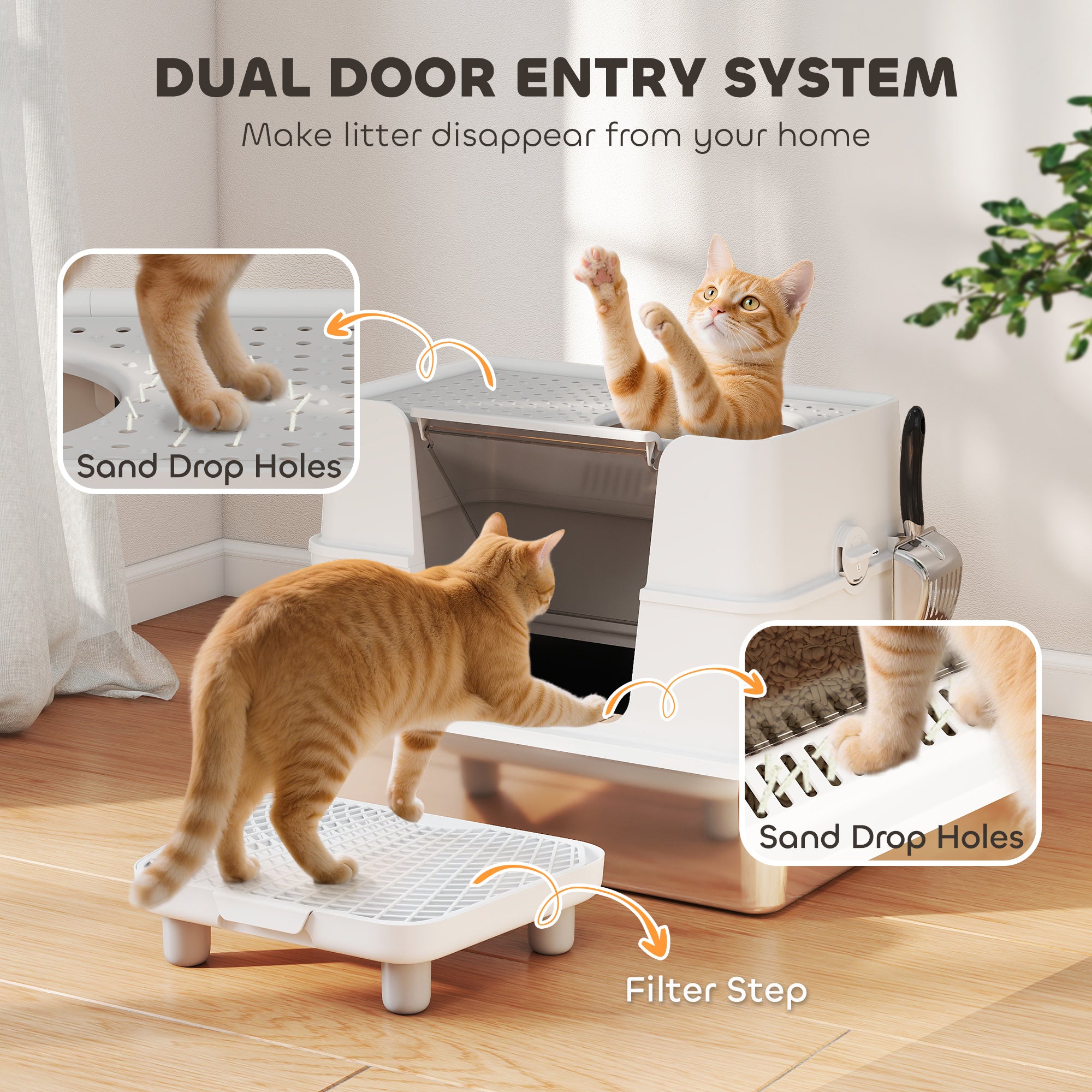 XL stainless steel cat litter box with flip-top design for large cats – GetPawsy