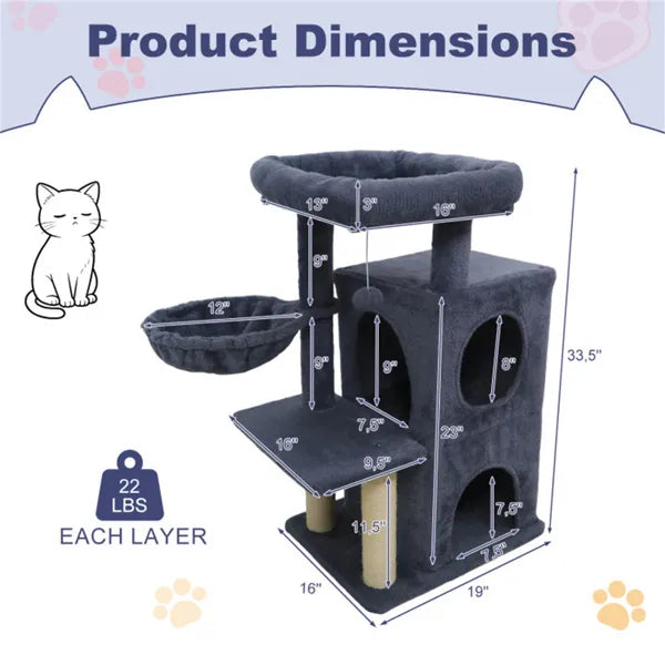 Cat Tree Tower Condo – 2-Tier 33.5-Inch Dark Gray with Sisal Scratching Posts for Cats — Cat Trees & Condos | GetPawsy