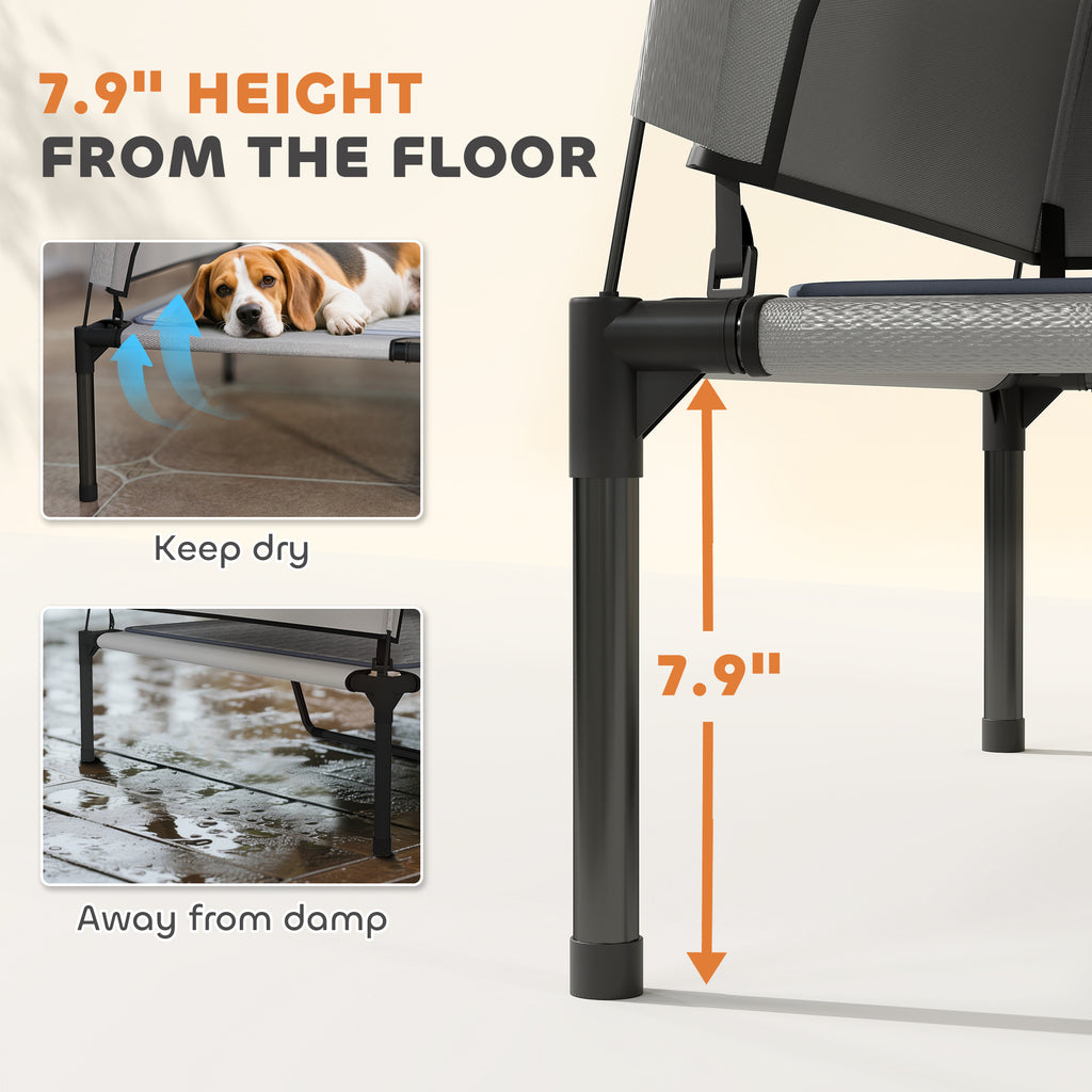  Elevated Dog Bed with Removable Canopy, Portable Outside Raised Pet Cot with Cooling Pad, Storage Bag, 36" x 29.5" x 35" — D