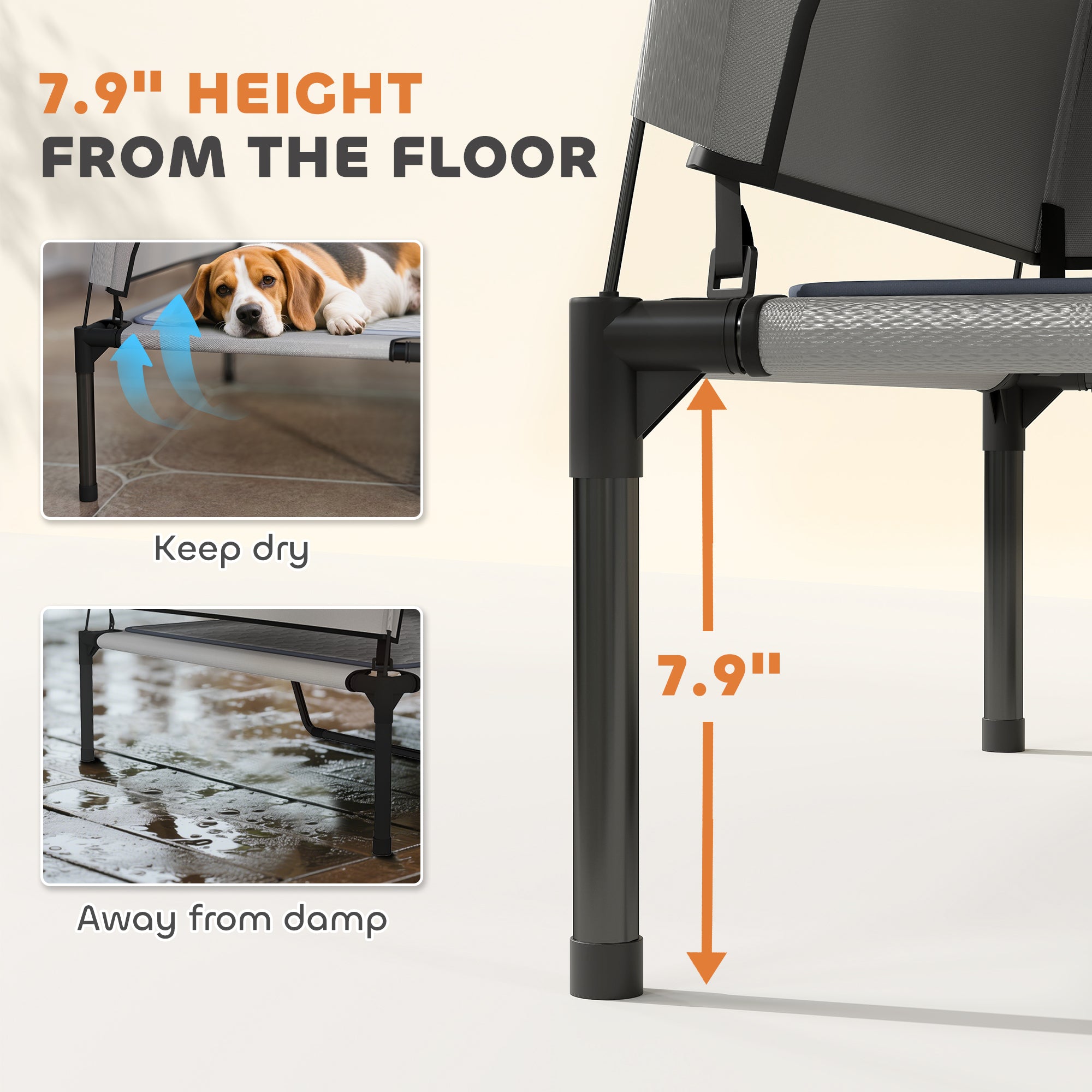  Elevated Dog Bed with Removable Canopy, Portable Outside Raised Pet Cot with Cooling Pad, Storage Bag, 36" x 29.5" x 35" — D
