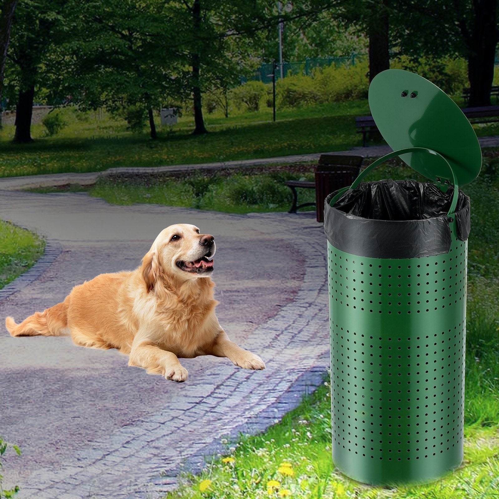 Dog Poop Trash Can 11.5 Gallons Weather-Resistant Dog Waste Bin With Lid — Dog Toys | GetPawsy