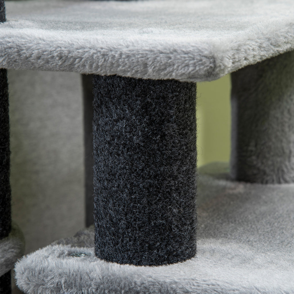  Adjustable Height 3 Step/4 Step Cat Stairs with Cat Scratching Post, Cat Condo, Toy Ball, for Bed, Sofa, Couch, Gray — Cat H