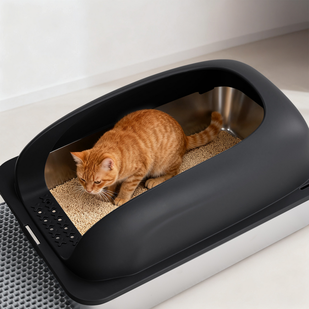 Stainless Steel Cat Litter Box With Lid, Large Cat Litter Box For Big Cats, Scoop And Mat Included — Cat Litter Boxes | GetPa