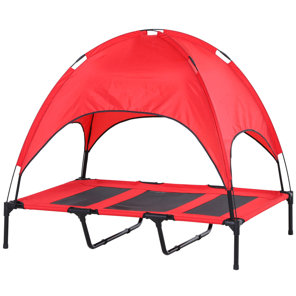  48" x 36" Elevated Portable Dog Cot Cooling Pet Bed with UV Protection Canopy Shade, Red — Dog Beds | GetPawsy