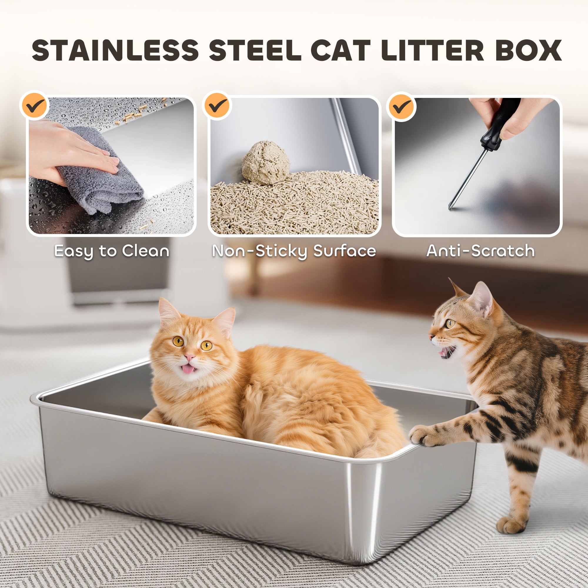 XL stainless steel cat litter box with flip-top design for large cats – GetPawsy