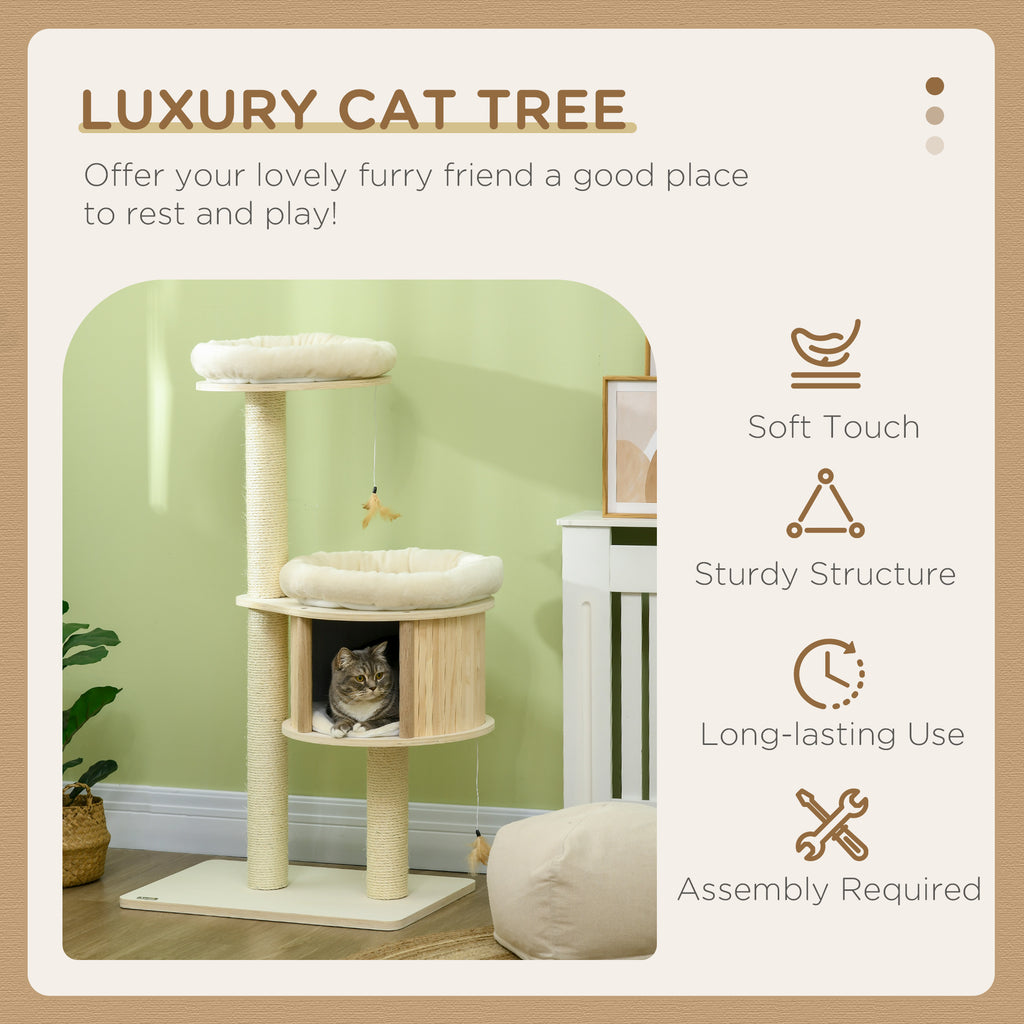  Cat Tree, 3 Level Cat Tower with Scratching Posts, Bed, Condo, Badminton Toys, for Multiple Kittens — Cat Trees & Condos | G