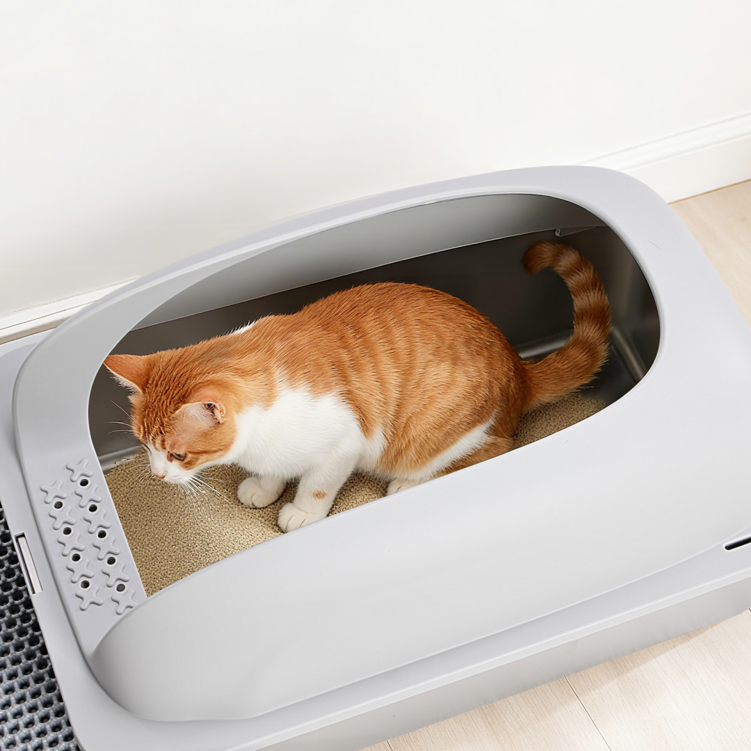 Stainless Steel Cat Litter Box With Lid, Large Cat Litter Box For Big Cats, Scoop And Mat Included — Cat Litter Boxes | GetPa