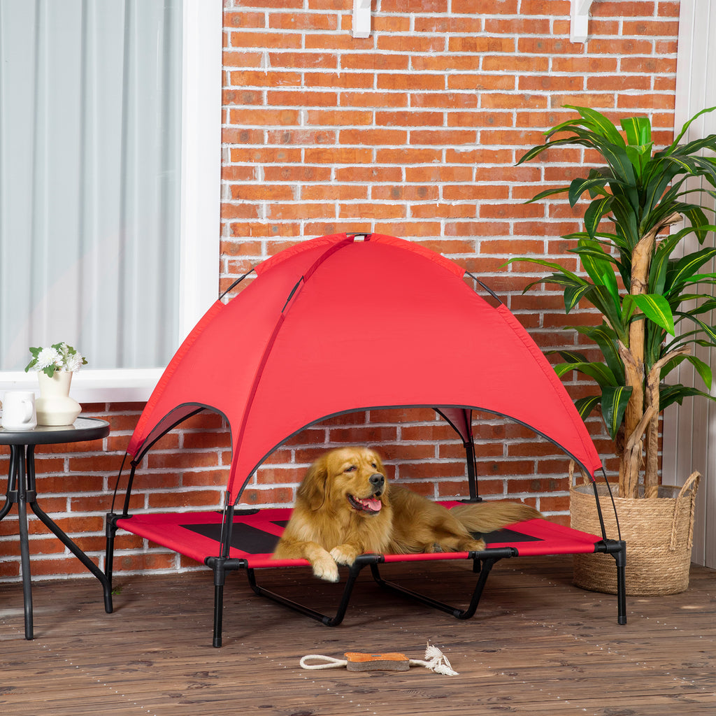  48" x 36" Elevated Portable Dog Cot Cooling Pet Bed with UV Protection Canopy Shade, Red — Dog Beds | GetPawsy