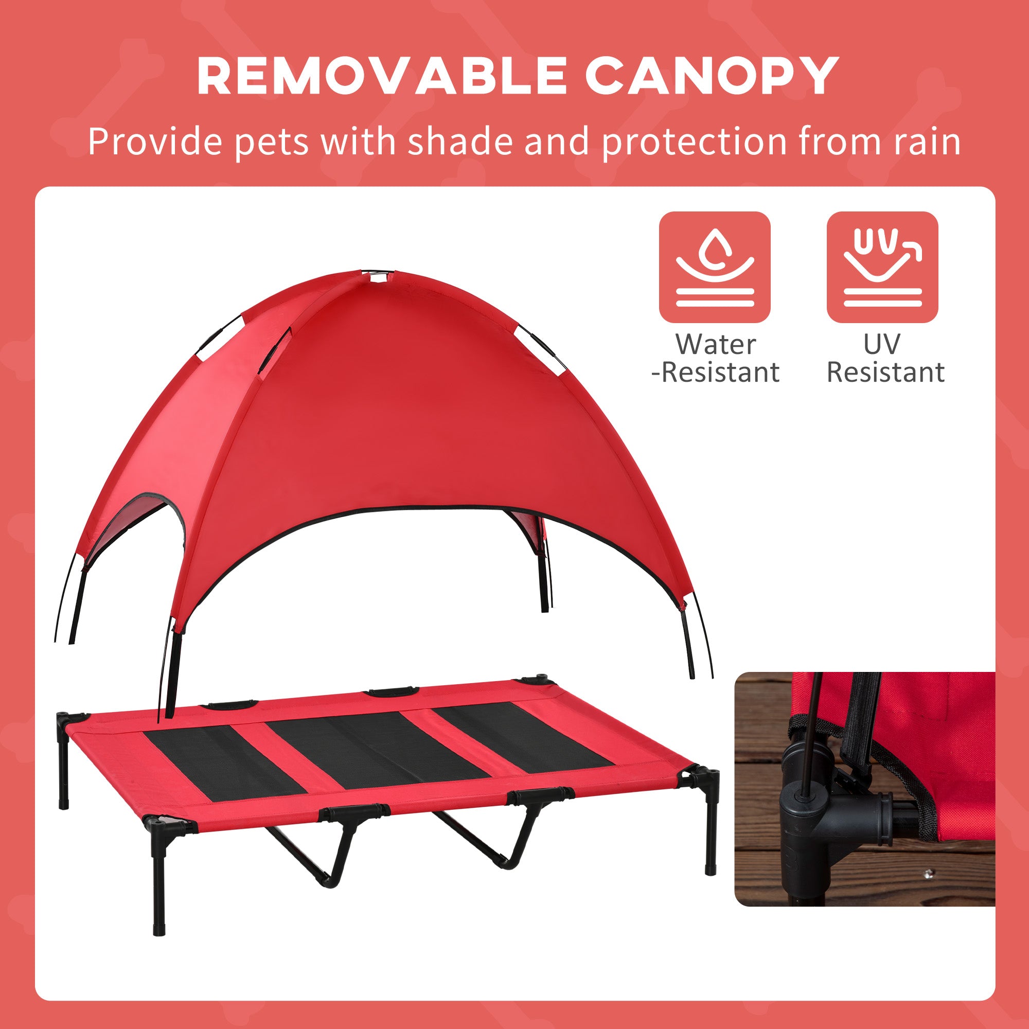  48" x 36" Elevated Portable Dog Cot Cooling Pet Bed with UV Protection Canopy Shade, Red — Dog Beds | GetPawsy