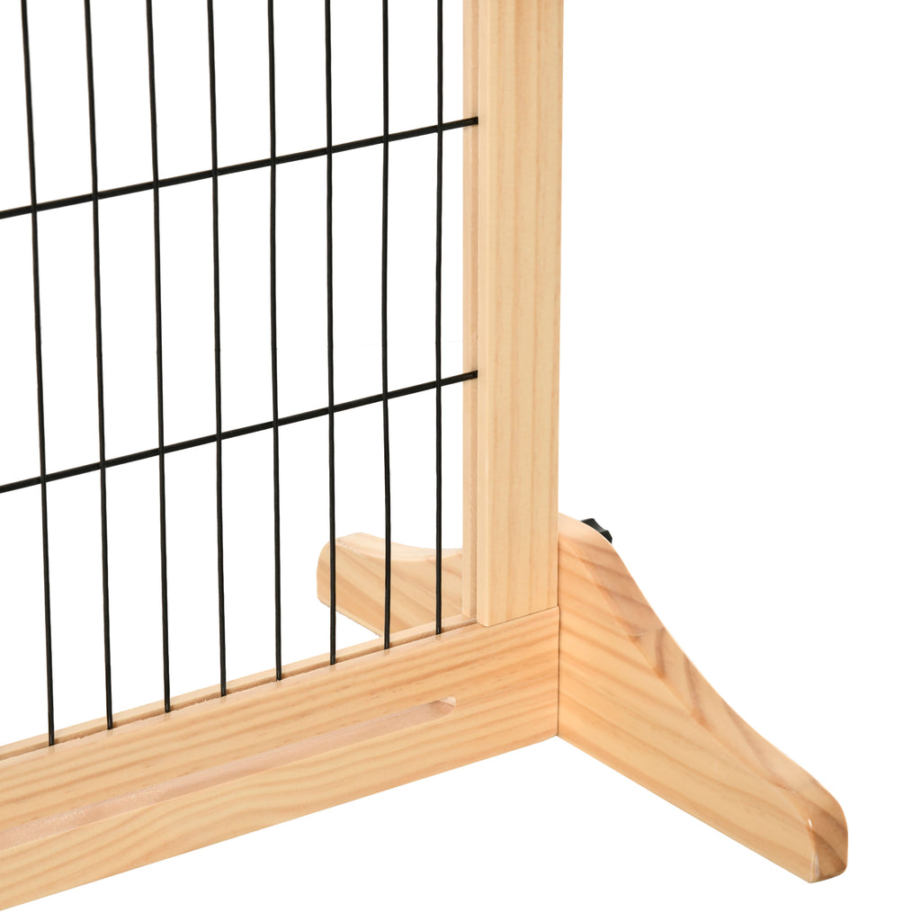  71" W x 27" H Extra Wide Freestanding Pet Gate with Adjustable Length Dog, Cat, Barrier for House, Doorway, Hallway, Natural
