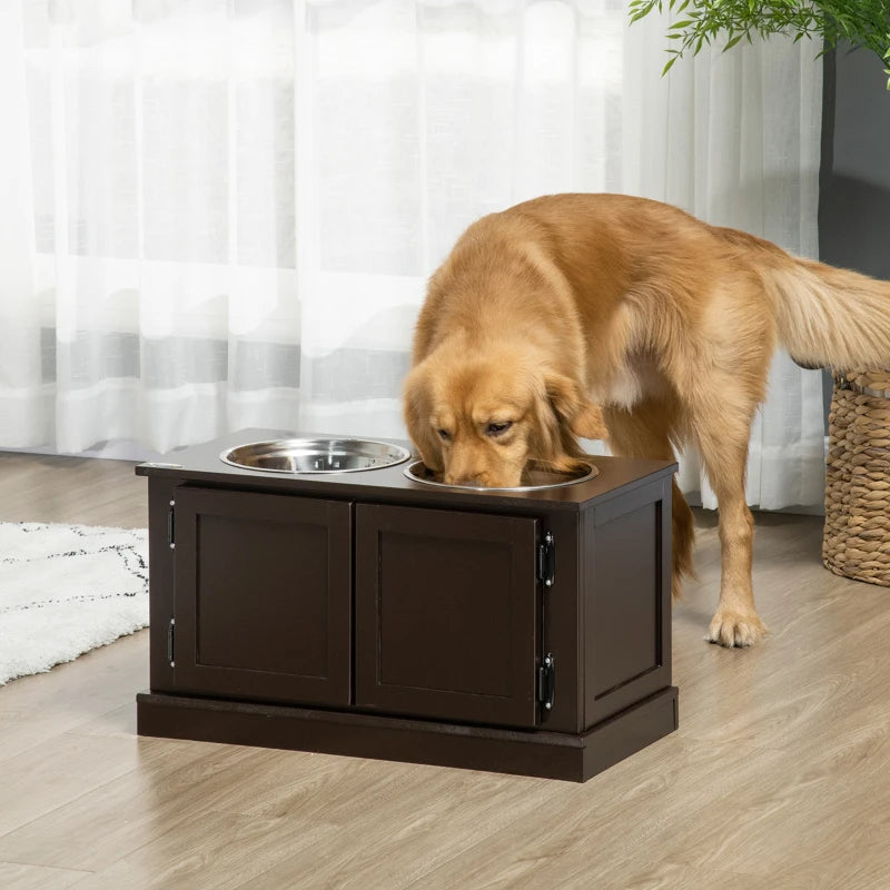 Elevated Dog Bowls With Storage, Two Stainless Steel Bowls For Large Dogs, Coffee — Dog Bowls & Feeders | GetPawsy