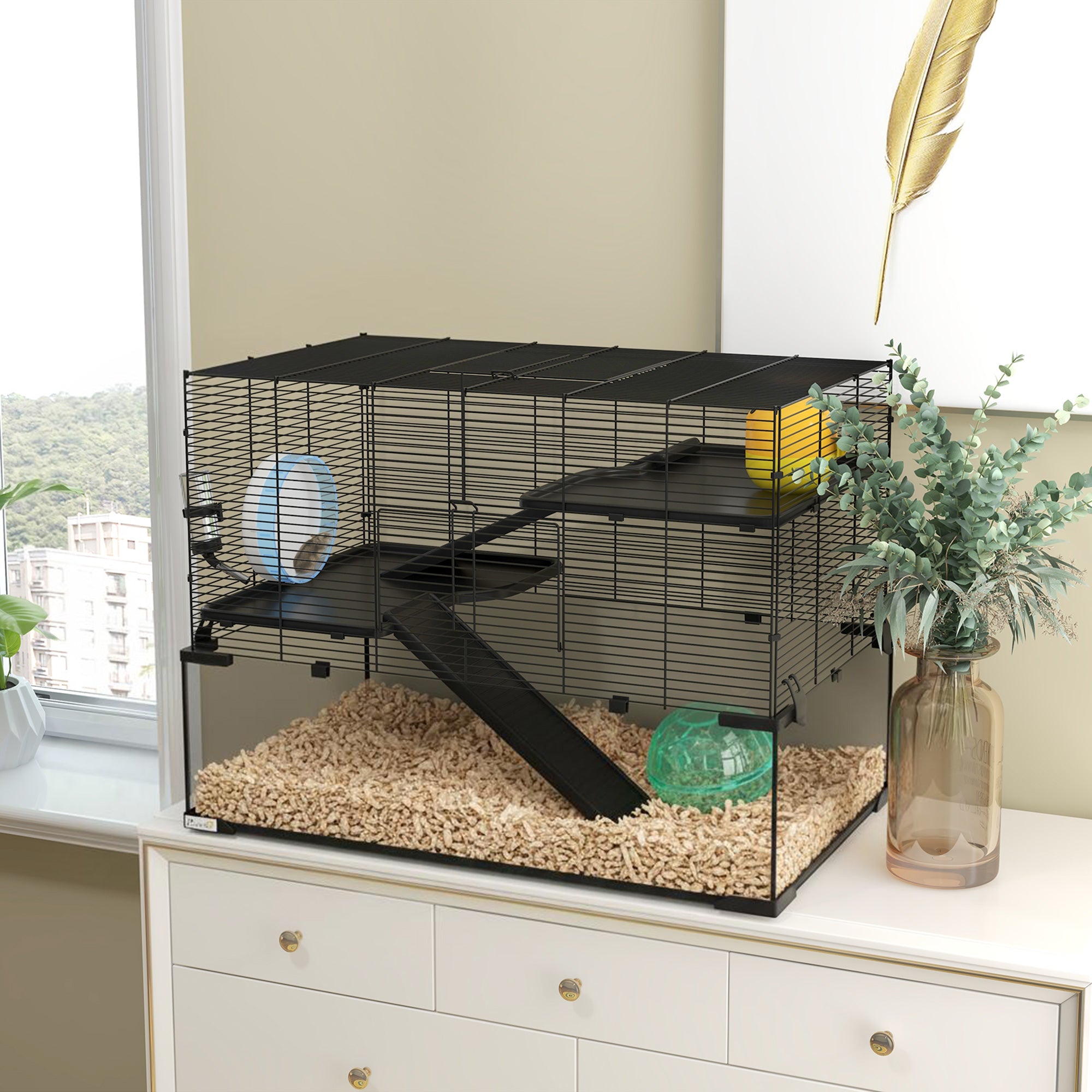 31" Hamster Cage, Gerbil Cage with Glass Basin for Small Hamsters, Black — Hamster Cages | GetPawsy