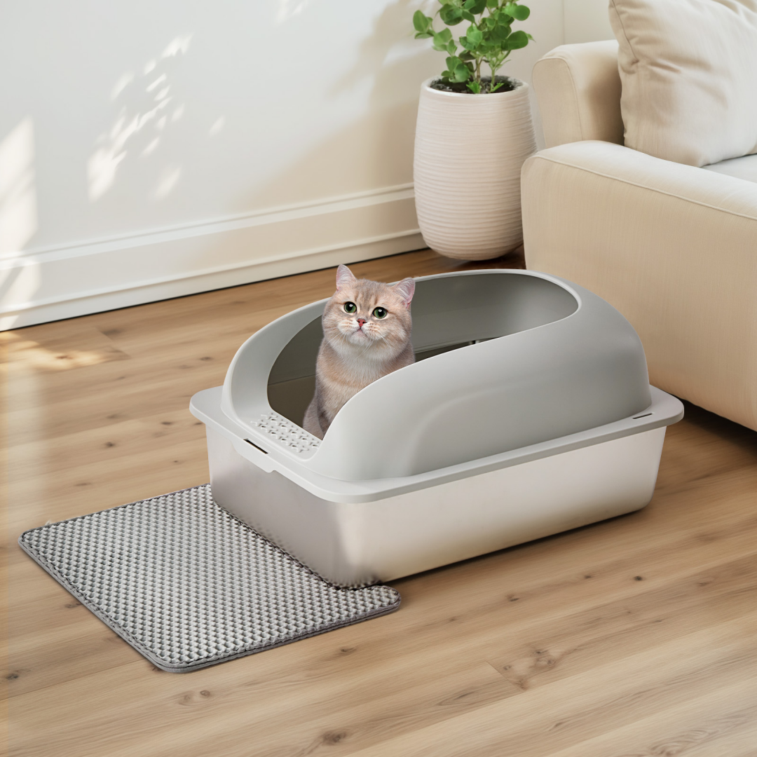 Stainless Steel Cat Litter Box With Lid, Large Cat Litter Box For Big Cats, Scoop And Mat Included — Cat Litter Boxes | GetPa