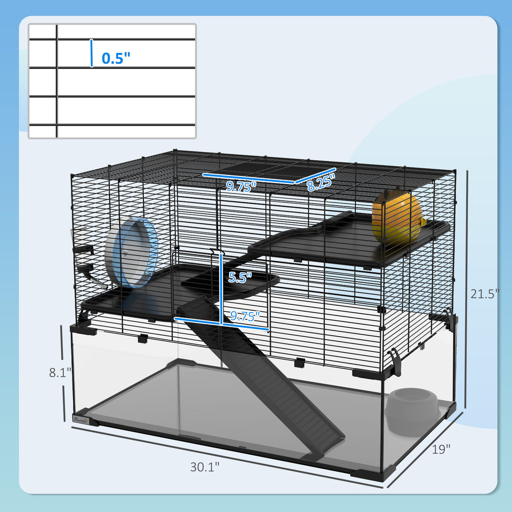  31" Hamster Cage, Gerbil Cage with Glass Basin for Small Hamsters, Black — Hamster Cages | GetPawsy